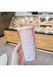 Yaratıcı Kore Plastik Bardak Çift Katmanlı Büyük Kapasiteli Saman Ins Su Isıtıcısı Kız Ev Ofis Kahvaltı Süt Meyve Suyu Fincanı-550Ml 9418Pink