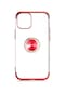 Noktaks - iPhone Uyumlu 12 Mini - Kılıf Yüzüklü Kenarları Renkli Arkası Şeffaf Gess Silikon - Kırmızı
