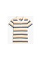 Koton Polo Tişört Kısa Kollu Düğmeli Pamuklu Beyaz Çizgili 4skb10013tk