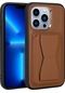 Ekılıf - İphone 13 Pro Uyumlu Kılıf Kartlıklı Standlı Pu Deri Memo Kapak - Kahverengi