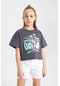 Defacto Kız Çocuk Boxy Fit Slogan Baskılı Kısa Kollu Tişört B5100a824smar148