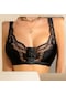 Siyah Büyük Boy Kadın Fransız Tarzı Sütyen Toplanan Push Up İç Giyim Üst Kablosuz Ön Toka Ince Nefes Sütyen Dantel Lingerie Siyah