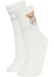 Defacto Kadın Ayı Desenli 2li Pamuklu Soket Çorap C8789axnsbe2