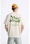 The Champ Clothing Bisiklet Yaka Move Ahead Yazılı Kordinat Baskılı Oversize Bej Erkek T-shirt Bej