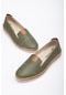 Hakiki Deri Ortopedik Saraçlı Yeşil Büyük Numara Kadın Ayakkabısı Günlük-2550-yeşil