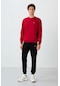 Tommy Life Kırmızı - Siyah Casual O Yaka Lastik Paça Pamuklu Erkek Oversize Eşofman Takımı - 85120 Kırmızı - Siyah