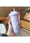 Yaratıcı Kore Plastik Bardak Çift Katmanlı Büyük Kapasiteli Saman Ins Su Isıtıcısı Kız Ev Ofis Kahvaltı Süt Meyve Suyu Fincanı-550Ml 9298Purple