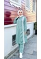 Fermuarlı Kapşonlu Uzun Tunik Pantolon İkili Tesettür Eşofman Takımı - 03077 - Çağla Yeşili-çağla Yeşili