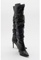 Polina Siyah Cilt Kadın Topuklu Çizme