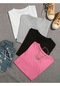 Unisex Düz Oversize Basic 4'lü Çoklu Kombin T-shirt Beyaz Gri Siyah Pembe Çok Renkli