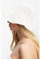 Kadın Hasır Bucket Şapka Naturel Ayarlanabilir Kova Plaj Şapkası Beyaz - Standart