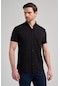 Siyah Kısa Kol Düz Örme İtalyan Yaka Düğmeli Cepsiz Pamuklu Classic Slim Fit Gömlek 1004250156 001 Siyah