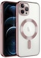 iPhone Uyumlu 11 Pro Max Kılıf Şeffaf Renkli Yumuşak Kamera Lens Korumalı Magsafe Şarj Kapak Demre - Rose Gold