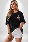 Kutup Ayısı Gitar Polar Çeket Siyah Oversize Unisex Ön Sol Yan Minimal Baskılı Tişört Koyu Siyah
