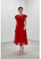 Full Güpür Dantel Midi Elbise - Kırmızı