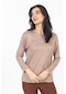 Yeni Model Taş İşlemeli Yuvarlak Yaka Likralı Anne Penye Bluz 6420-vizon