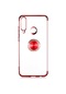 Tecno - Huawei Y6p - Kılıf Yüzüklü Kenarları Renkli Arkası Şeffaf Gess Silikon - Kırmızı