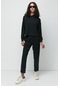 Fitilli Kapüşonlu Sweatshirt Pantolon Takım 9131 Siyah-siyah