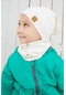 Beyaz Erkek Bebek Çocuk İp Detaylı Şapka Bere Boyunluk Takım Rahat %100 Pamuklu Kaşkorse-7183- Beyaz