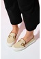 Barcelos Bej Hasır Tokalı Kadın Loafer Ayakkabı