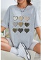 Unisex Kalp Baskılı T-shirt Gri