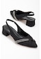 Büyük Numara Saten Taşlı Kadın Kısa Topuklu Abiye Ayakkabı-2752 - Siyah