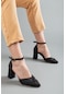 Saten Fiyonk Baretli Siyah Büyük Numara Kadın Ayakkabısı Topuklu-2402-sıyah