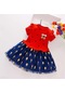 Kırmızı Yaz Bebek Kız Elbise Kısa Kollu Kalp Yaprakları Desen Patchwork Elbise Çocuklar Yürümeye Başlayan Sundress