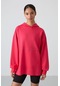 Tommy Life Viva Kırmızı Balon Kol Yazı Nakışlı Kadın Oversize Tunik Sweatshirt - 97163 Kırmızı