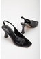 Büyük Numara Kadeh Topuk Siyah Rugan Kadın Topuklu Sandalet-2793-siyah - Rugan