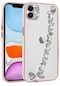 iPhone Uyumlu 11 Kılıf Taş Süslemeli Kamera Korumalı El Tutamaçlı Lopard Blazer Kapak - Beyaz