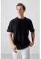 Tommy Life Siyah Pamuklu Kalın Yumuşak Dokulu Oversize Fit Basic Erkek T-shirt - 88378 Siyah