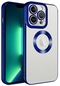 iPhone Uyumlu 14 Pro Max Kamera Lens Korumalı Şeffaf Renkli Logo Gösteren Parlak Omega Kapak - Mavi