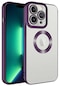 iPhone Uyumlu 14 Pro Max Kamera Lens Korumalı Şeffaf Renkli Logo Gösteren Parlak Omega Kapak - Derin Mor