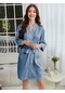 Rongtaı Bayan Balıksırtı İpek Taklit Bornoz Bayanlar Pijama Boy Gecelik High En Blue L Blue