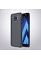 Tecno - Samsung Galaxy Uyumlu A6 2018 - Kılıf Deri Görünümlü Auto Focus Karbon Niss Silikon Kapak - Lacivert