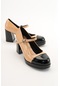 Paleis Bej-siyah Rugan Kadın Topuklu Ayakkabı