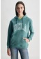 Rıley Yeşil Kapüşonlu Nakışlı Standard Fit Kadın Sweatshirt Yeşil