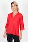 Kadın Kırmızı Çift Cepli Kumaş Gömlek - S