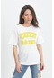 T-shirt Kabartma Baskı Bisiklet Yaka - Sarı-sarı