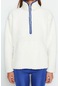 Kadın Moda Şık Regular Dik Yaka Düşük Kol Regular Peluş Örme Spor Sweatshirt Beyaz