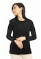 Yeni Sezon Kadın Orta Yaş ve Üzeri Yeni Desen Yuvarlak Yaka Likralı Anne Penye Bluz 30530-siyah