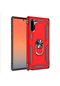 Tecno - Samsung Galaxy Uyumlu Note 10 - Kılıf Yüzüklü Çift Katman Zırh Tank Vega Kapak - Kırmızı