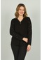 Detay Triko Kadın V Yaka Kolları Ve Yakası İşlemeli Uzun Kol Bluz 4508 Siyah