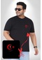 Ay Yıldız Kırmızı Kemal Atatürk İmza Siyah Büyük Beden Kadın Basic Minimal Baskılı Tişört Siyah