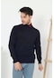 Unisex Yarım Boğazlı Baskılı Dokuma Triko - Lacivert Lacivert