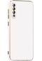 Samsung Galaxy A50 Kılıf Lopard Parlak Kenarlı Altın Işlemeli Kamera Korumalı Kapak Bark - Beyaz