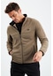 Tommy Life Camel Yazı Nakışlı Dik Yaka Fermuarlı Standart Kalıp Erkek Sweatshirt Polar - 87992 CAMEL