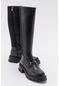 Luvishoes Chapel Siyah Cilt Tokalı Streç Detaylı Kadın Çizme