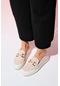 Marakeş Bej Kot Tokalı Kadın Loafer Ayakkabı